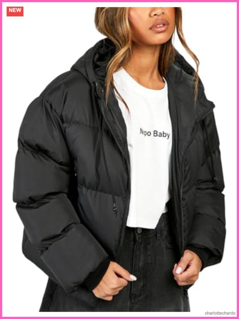 Womens Cropped Puffer Jacket Quilted Hooded Zip Winter Warm Coat